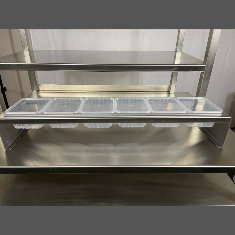 Spianatoia in Acciaio Inox AISI 304 con Finitura SCOTCH BRITE cm. 47 x 70  con 3 Bordi e Base in Legno Faggio Evaporato - Bordino Anteriore e Gommini  Antiscivolo - Altezza Bordi cm. 4